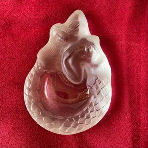 Vintage Frosted Mermaid Art Glass Ashtray/Trinket Dish